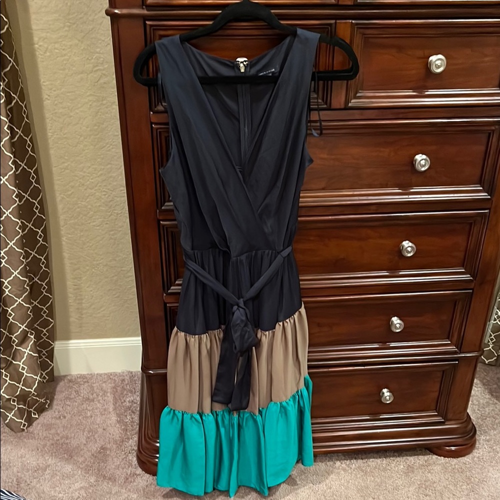 Tommy Hilfiger navy/tan/teal Ruched Tie Front Midi Dress